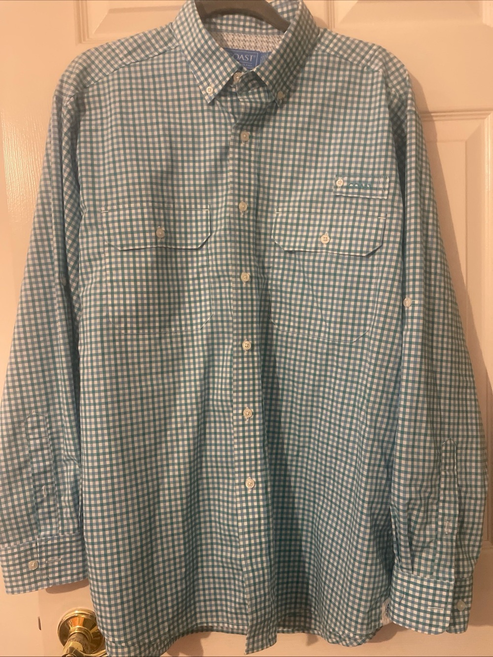 Coast Men's Teal and White Gingham Button-Down Shirt